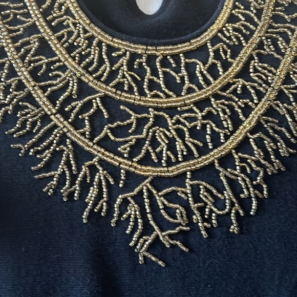 Black Wool Sweater with Gold Beaded Collar - Picture 2 of 6